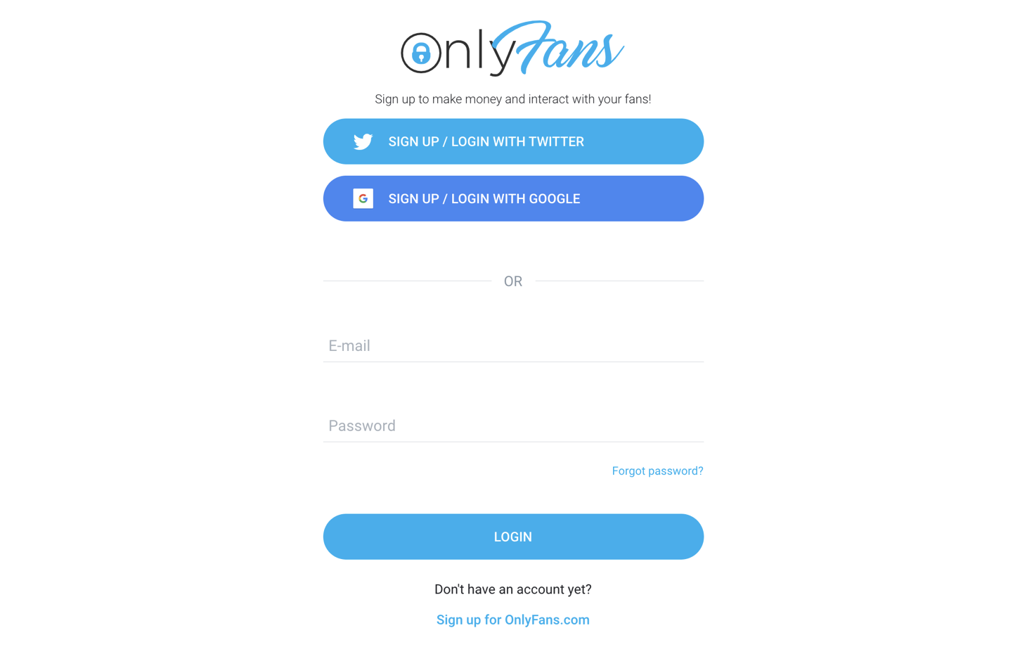 OnlyFans account registration page