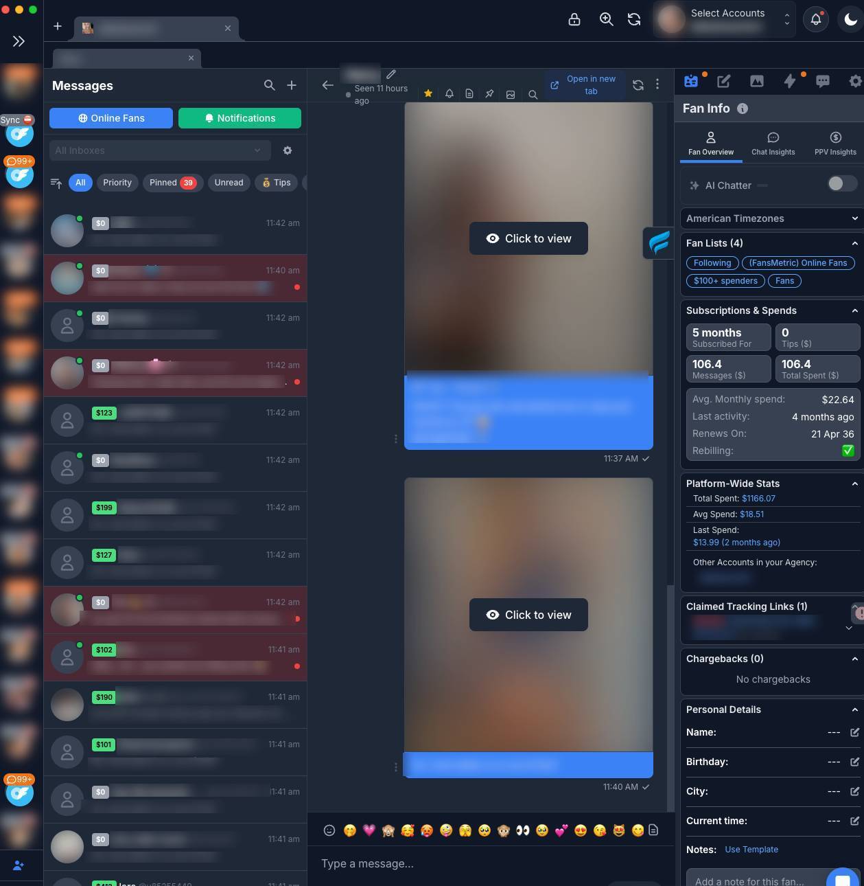FansMetric Messages Pro inbox workspace